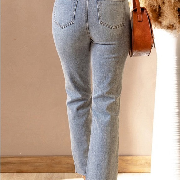 Light wash ripped high waisted straight leg jeans - Picture 3 of 4